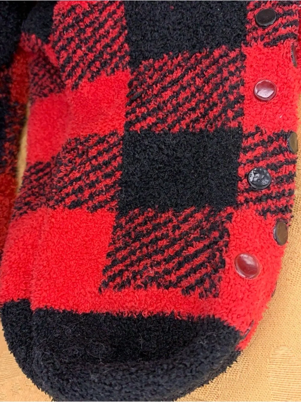 Lot Of 2 Red And Black Plaid Fuzzy Socks Womens Cozy Flannel Print Grips